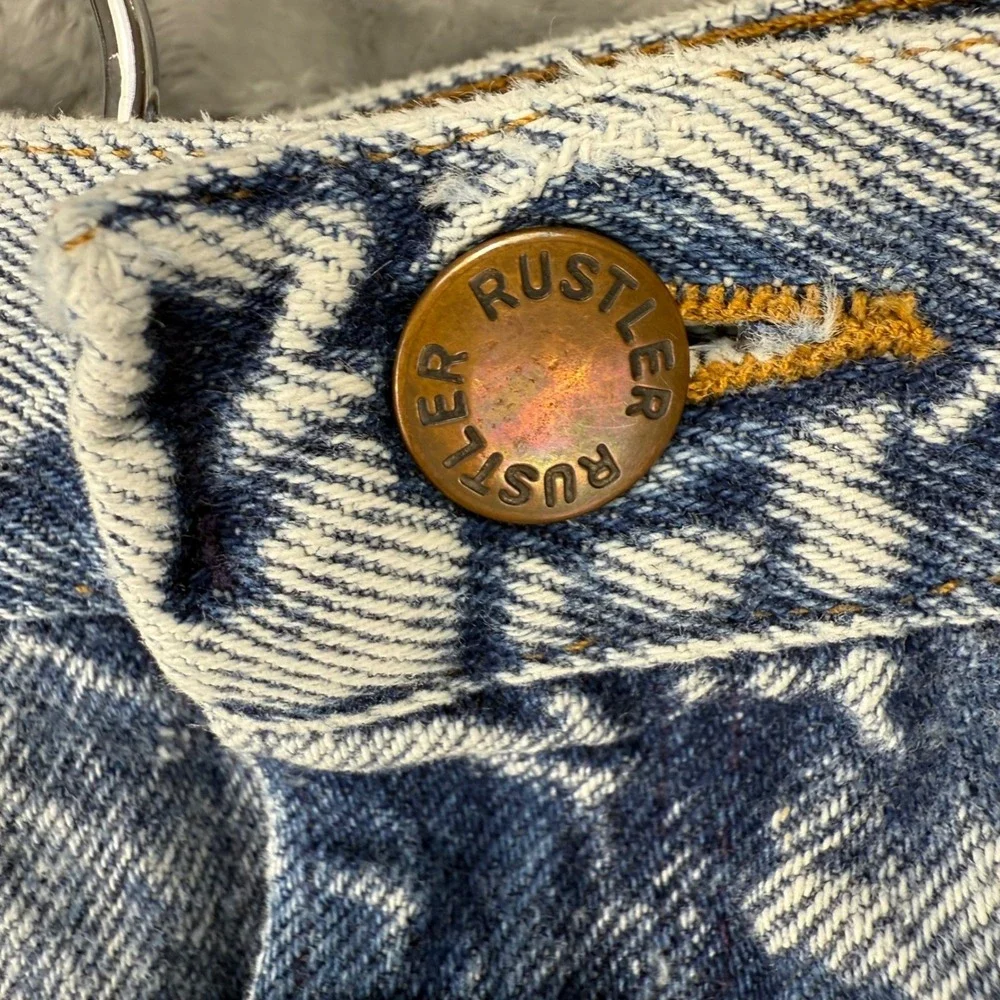 Rustler Mens Acid Wash Denim Jeans 48x30 Made in USA Vintage‎ Straight Leg Blue